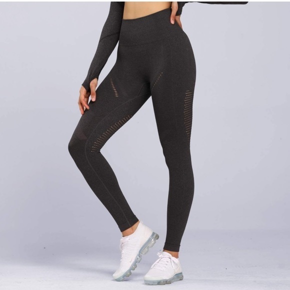 WORN 1X, Womens High Waist Workout Seamless Leggings, charcoal‎ grey, S - Picture 4 of 11